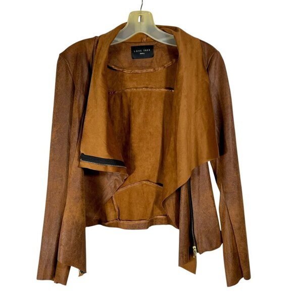 Love Tree Caramel Brown Vegan Faux Leather Moto Jacket • Size S • Rocker Biker - Picture 6 of 13